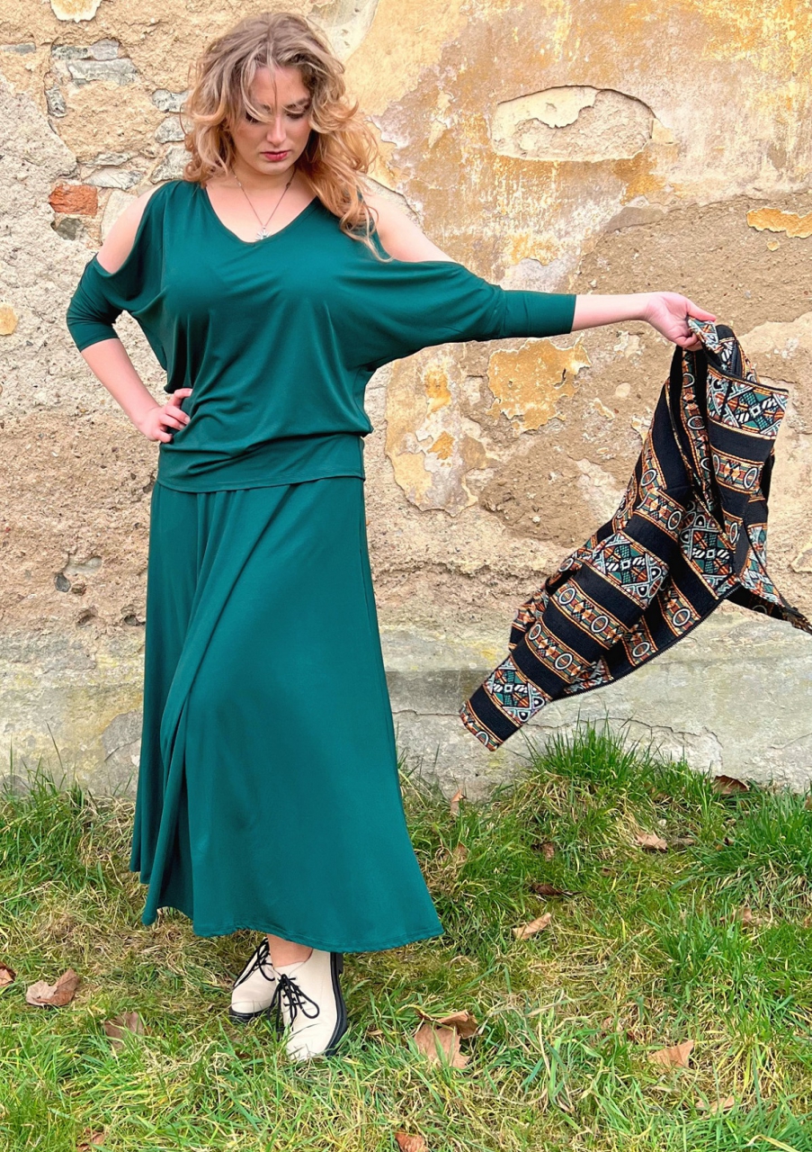 Polokolová sukně- dlouhá tmavě zelená
