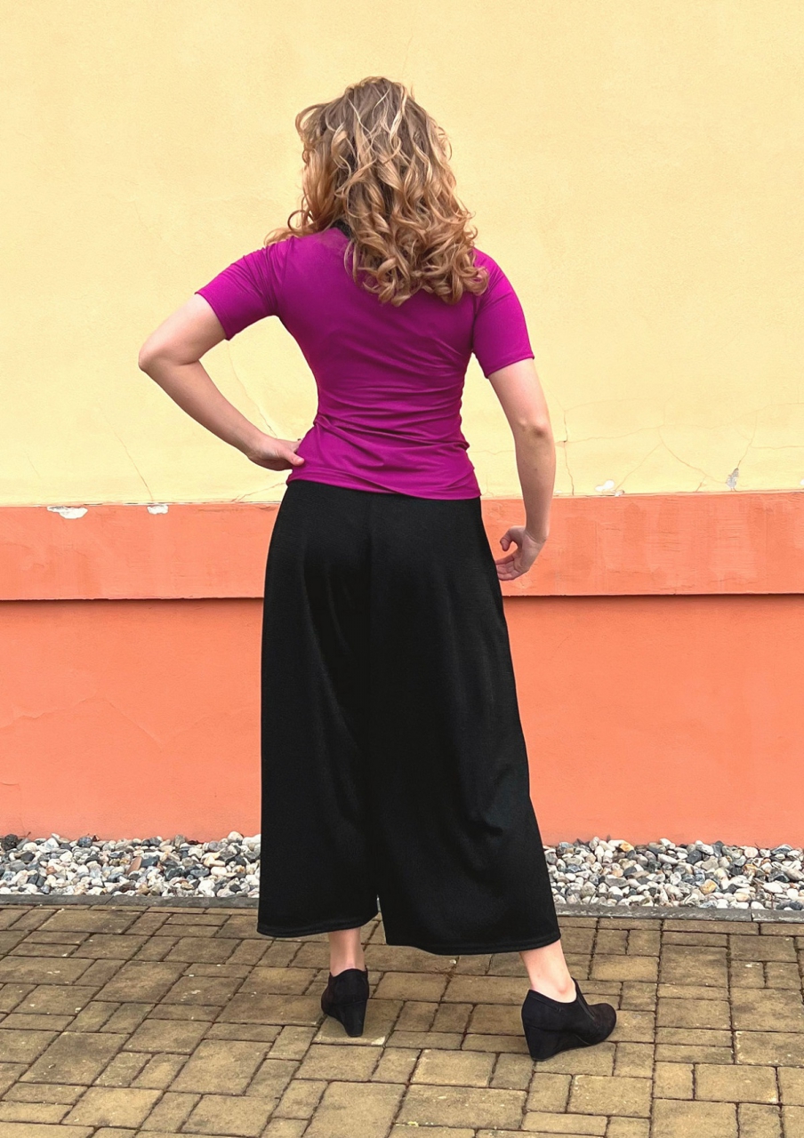 Kalhotová sukně maxi s lesklou nitkou