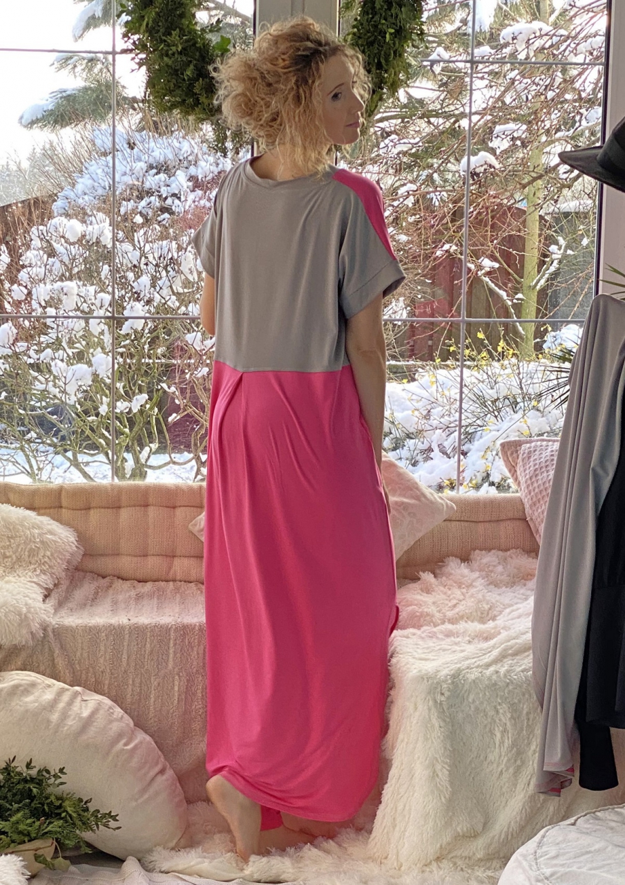 Šaty s véčkem dlouhé růžovo šedé