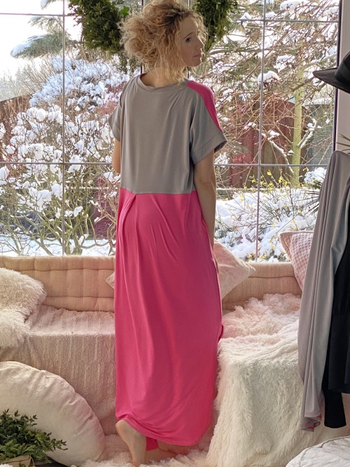 Šaty s véčkem dlouhé růžovo šedé