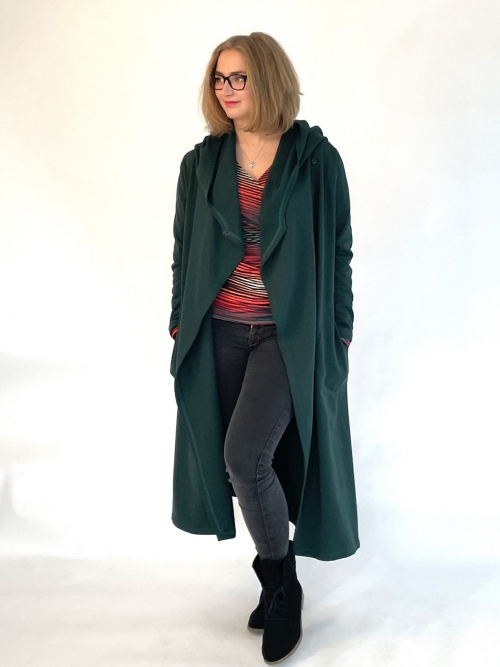 Zelený bavlněný kabát s kapucí