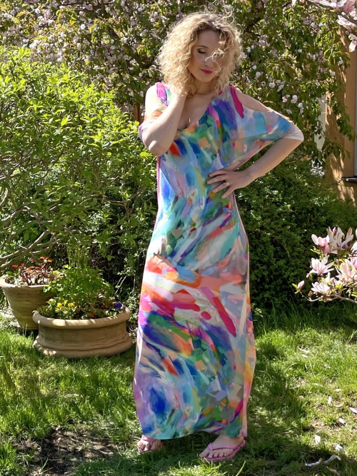 Šaty s volnými rameny barevné vel. L