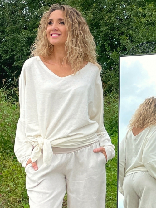 Oversize lněná smetanová netopýří tunika