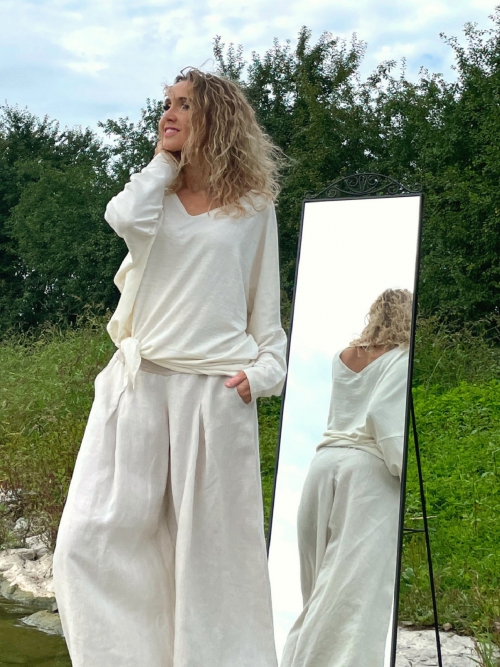 Oversize lněná smetanová netopýří tunika