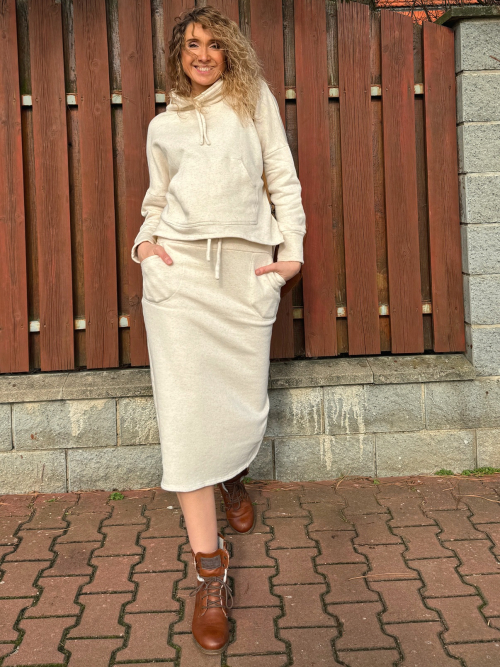 Smetanová sukně s kapsami dlouhá tepláková