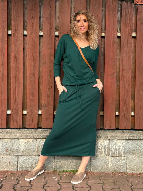 Zelená sukně s kapsami dlouhá