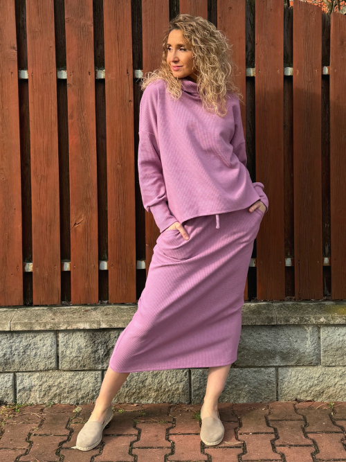Růžová vaflová sukně s kapsami dlouhá
