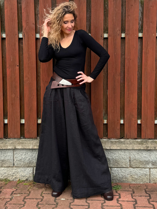 Kalhotová sukně lněná dlouhá černá