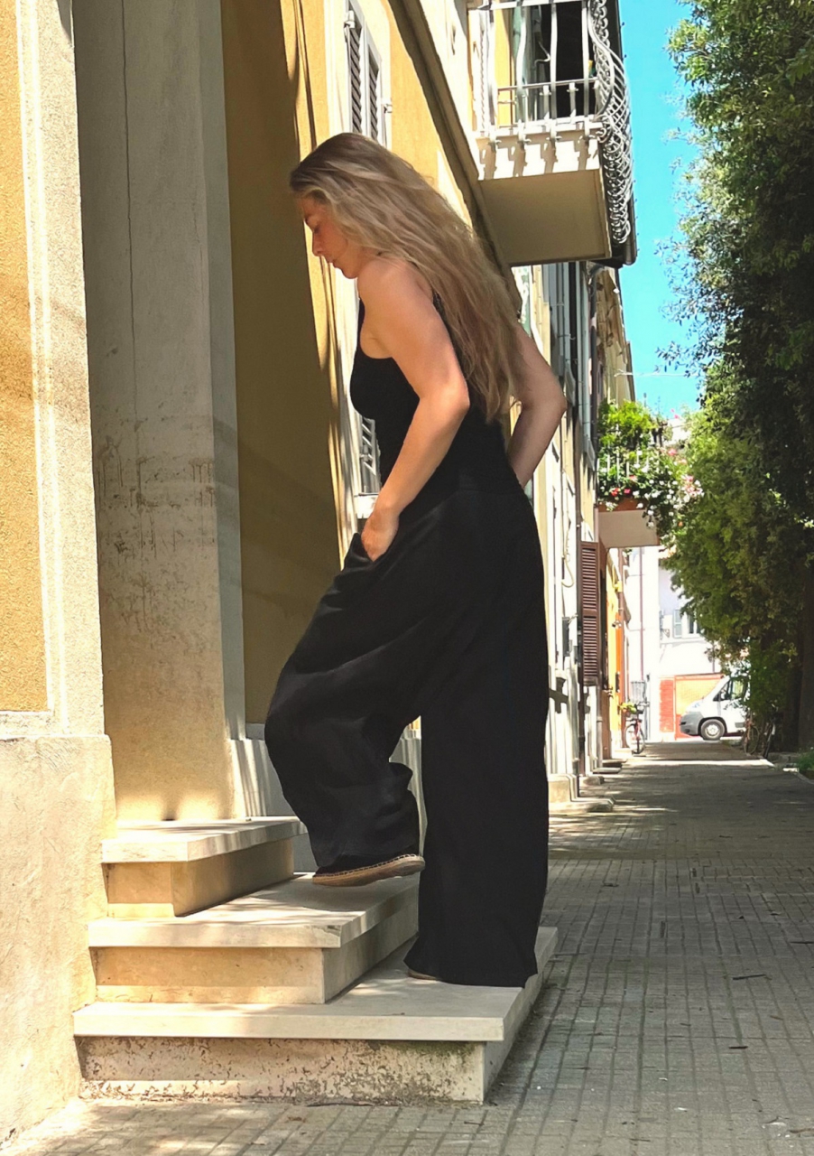 Kalhotová sukně pevné cupro dlouhá černá