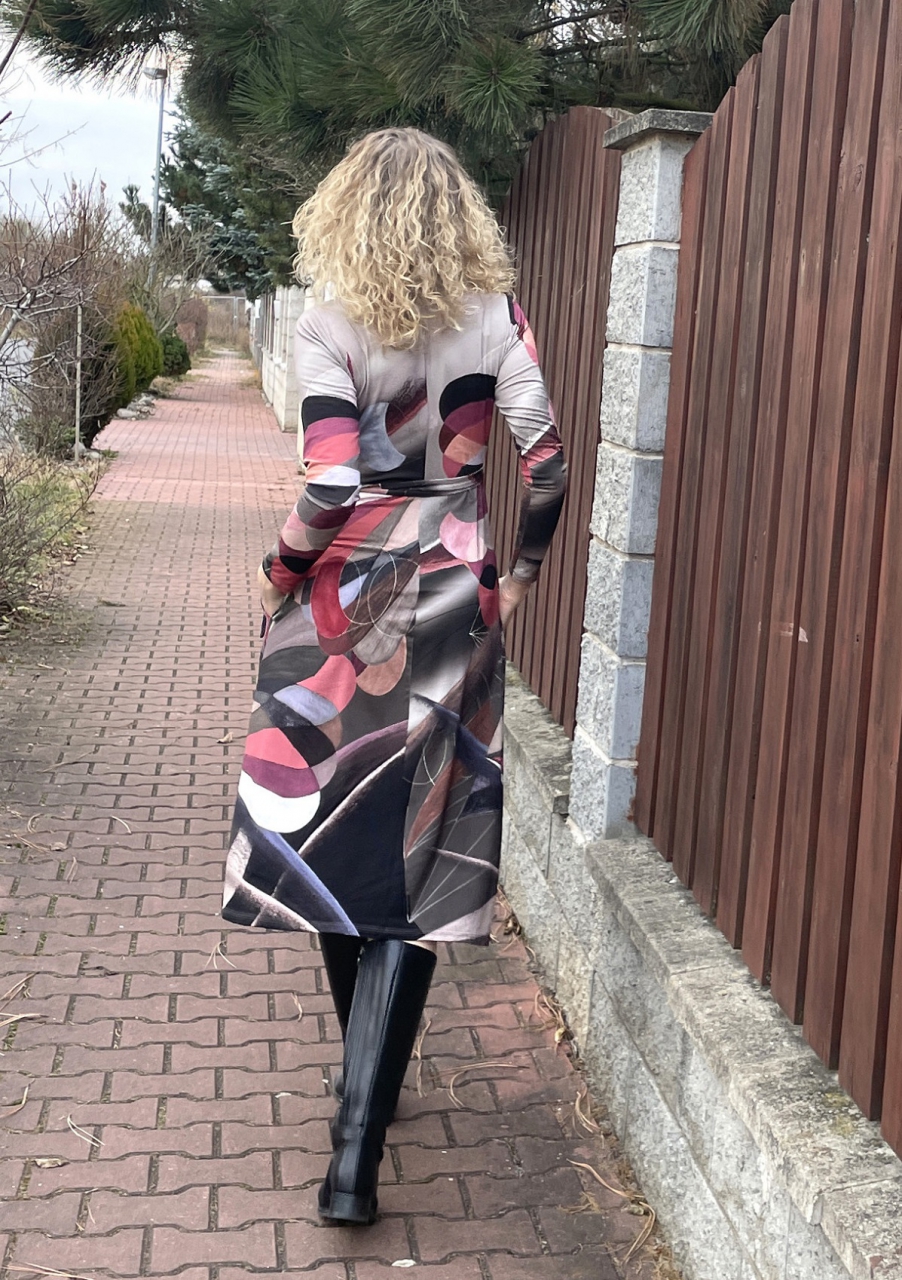 Zvonové zavinovací šaty dlouhé-šedý podzim