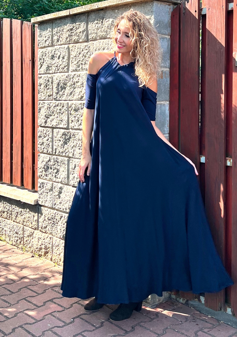 Zvonové šaty tmavě modré dlouhé