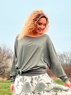 Oversize khaki netopýří tunika dlouhý rukáv