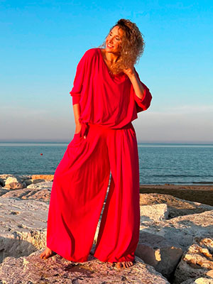 Kalhotová sukně červená dlouhá