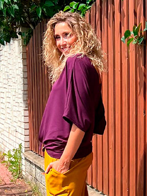 Oversize borůvková netopýří tunika krátký rukáv