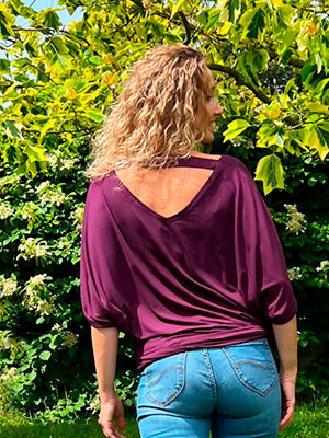 Oversize borůvková netopýří tunika krátký rukáv