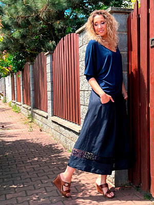 Kalhotová sukně lněná s krajkou maxi