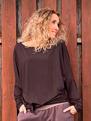 Oversize netopýří tunika dlouhý rukáv hnědá