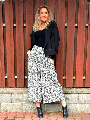 Kalhotová sukně maxi kytičková