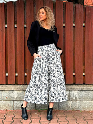 Kalhotová sukně maxi kytičková