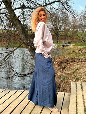 Kalhotová sukně lněná dlouhá modrá