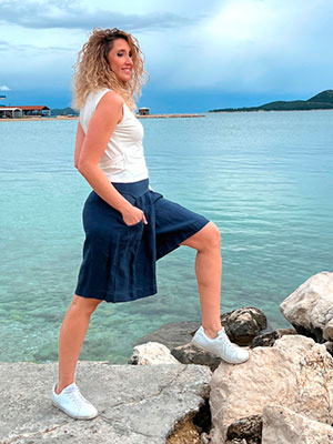 Kalhotová sukně lněná tmavě modrá krátká