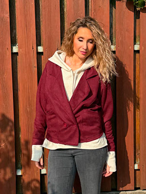 Oversize semišové sako burgundy
