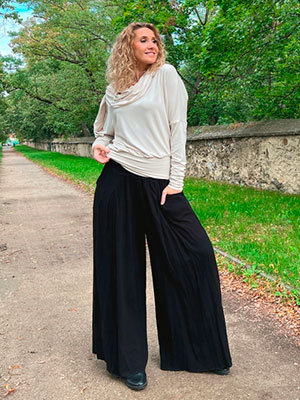 Kalhotová sukně dlouhá černá se lnem