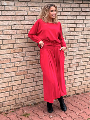 Kalhotová sukně maxi tmavě červená