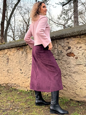 Manžestrová áčková sukně lilková