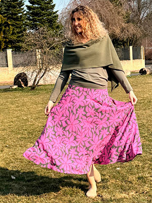 Polokolová sukně-růžovo khaki