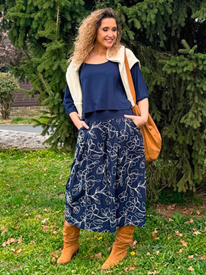 Kalhotová sukně maxi modrá s květy