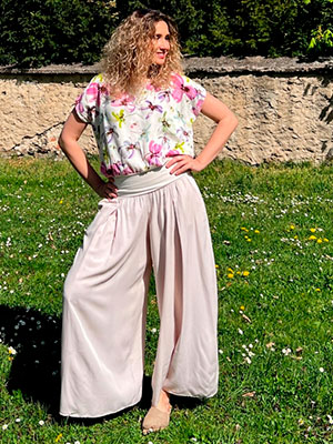 Kalhotová sukně pudrová