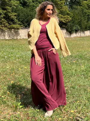 Kalhotová sukně dlouhá mahagon se lnem