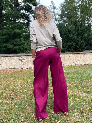 Volné kalhoty - lněné amaranth