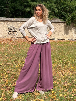Kalhotová sukně dlouhá mauve se lnem
