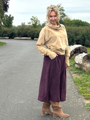 Kalhotová sukně manžestrová lilková