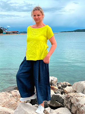 Kalhotová sukně lněná tmavě modrá