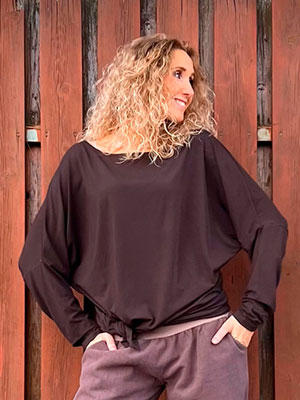 Oversize netopýří tunika dlouhý rukáv hnědá