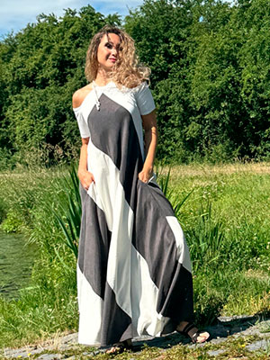 Zvonové šaty smetanovo šedé