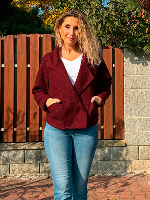 Oversize teplé sako burgundy