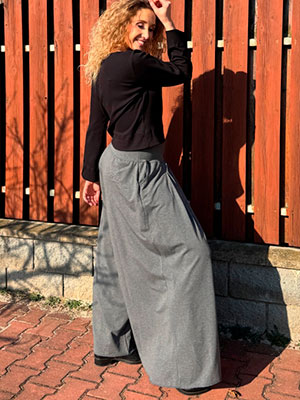 Kalhotová sukně šedá melange dlouhá