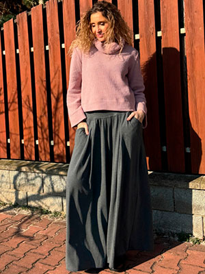 Kalhotová sukně šedá melange dlouhá
