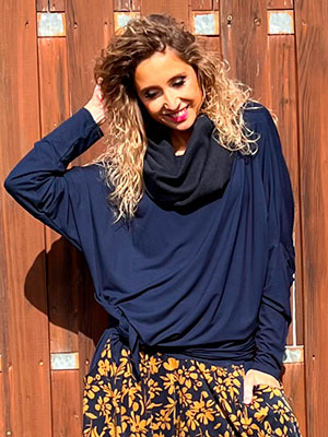 Oversize tmavě modrá netopýří tunika dlouhý rukáv