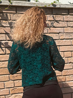 Kardigan krátký elegantní zelená krajka