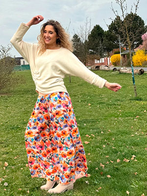 Kalhotová sukně dlouhá jarní květ