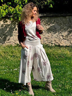 Kalhotová sukně maxi smetanová s květy