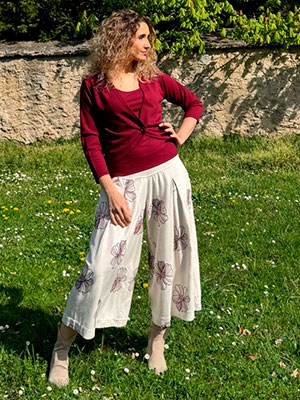 Kalhotová sukně maxi smetanová s květy