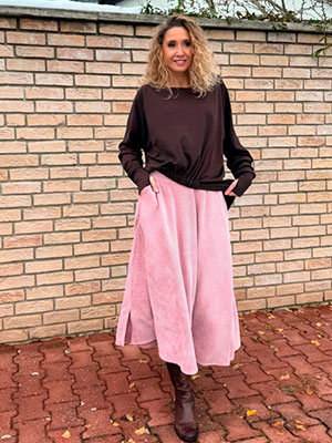 Polokolová manžestrová sukně růžová