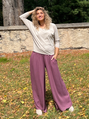 Kalhotová sukně dlouhá mauve se lnem
