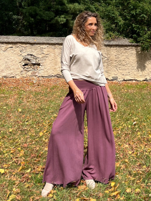 Kalhotová sukně dlouhá mauve se lnem